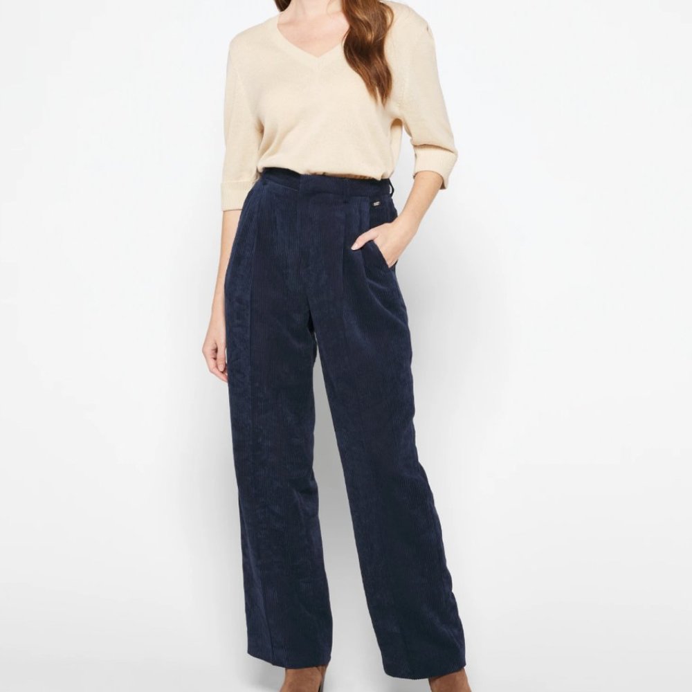 NWT SCOTCH & SODA High Rise Wide Leg Slouchy Corduroy Trouser Navy Large